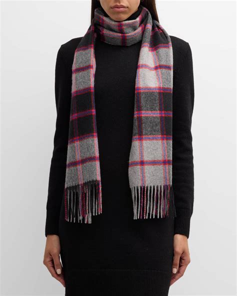 Johnstons Of Elgin Grey Tartan Wide Cashmere Scarf Neiman Marcus