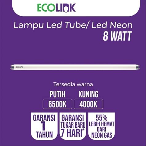 Jual Lampu TL LED Tube ECOLINK T8 Tabung 8 Watt 60cm 600mm 8W 8Watt 8W