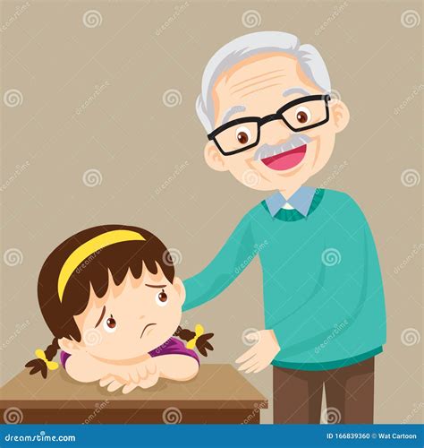 Grandfather Comforting Sad Girl Grieving Stock Vector Illustration Of