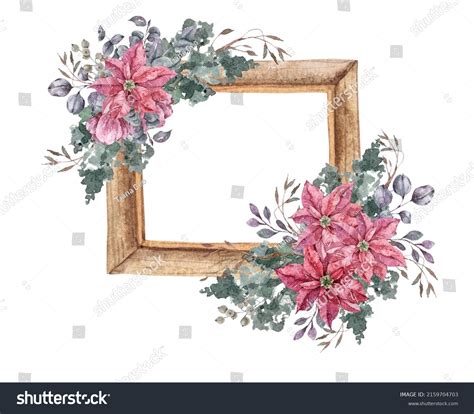 Watercolor Eucalyptus Wreath Frame Clipart Winter Stock Illustration