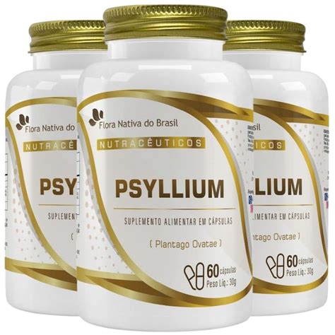 Kit 3x Psyllium 500mg 60 Cápsulas Flora Nativa Pague Menos