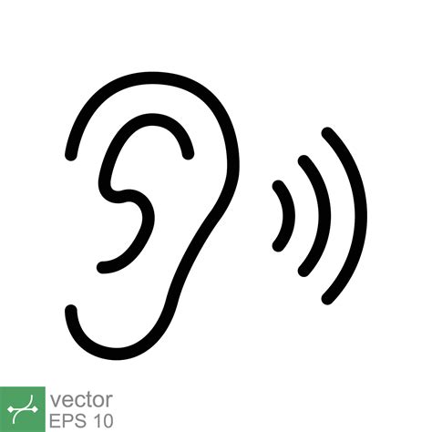 Ear Listen Icon Simple Outline Style Hear Sound Noise Waves Deaf