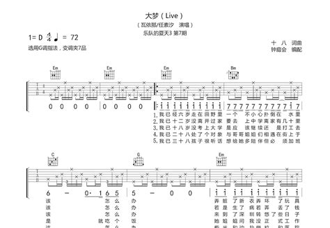 大梦吉他谱瓦依那任素汐g调弹唱94现场版 吉他世界