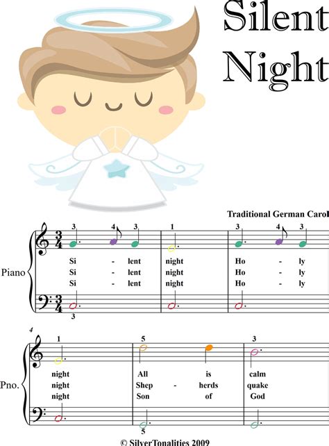 Silent Night Easist Piano Sheet Music with Colored Notes eBook by Traditional Christmas Carol ...