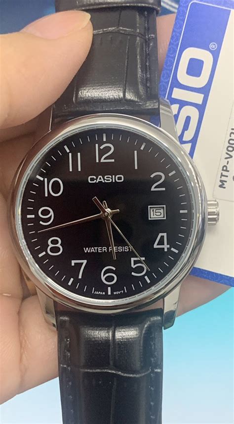 MTP V002L 1B Đồng Hồ Casio Nam Dây Da Mặt Số Màu Đen 3 Kim