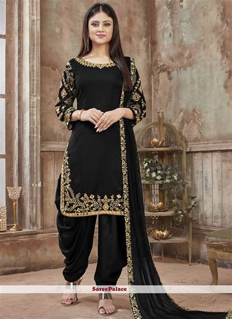 Buy Black Art Silk Resham Designer Patiala Salwar Kameez Online Patiyala Dress Pakistani