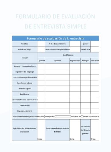 Plantilla de Formato Excel Formulario De Evaluación De Entrevista