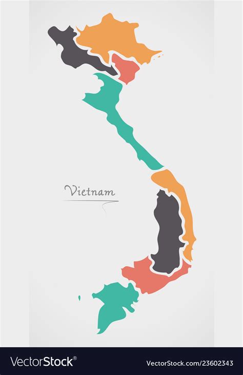 Vietnam Map With States And Modern Round Shapes Vector Image