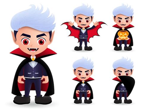 Premium Vector Vampire Halloween Characters Vector Set Male Vampire