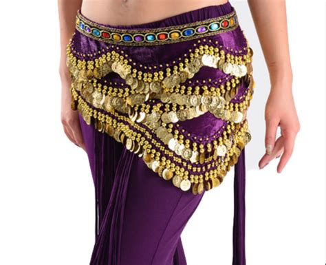 Belly Dance Costume Hip Scarf Skirt Bead Gold Coin Dancer Dancing Wrap