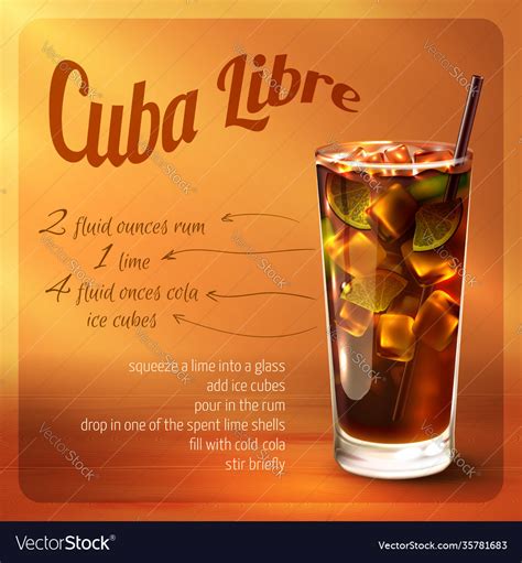 Cuba Libre Cocktail Recipe Royalty Free Vector Image