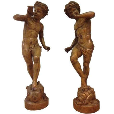 Große Obstholz Statuen des jungen Bacchus 19 Jh 2er Set bei Pamono