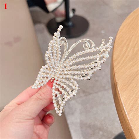 Brillant Perle Strass Papillon Cheveux Pince Crabe Barrette Queue De