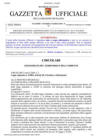 VERANDE 2003 LEGGE REGIONAòLE 4 2003 ARTICOLO 20 GURS Parte I n PDF