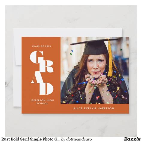 Rust Bold Serif Single Photo Graduation Announcement