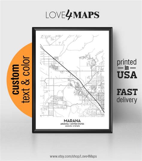 Marana Arizona Map Marana City Print Marana Poster Etsy