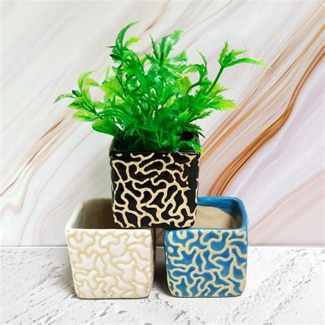 Square Dsign Ceramic Planters Pot Khurja Ceramic