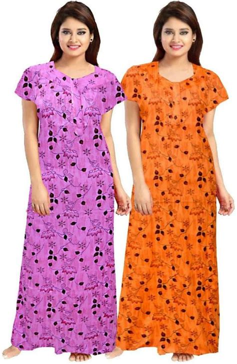 Mudrika Women Multicolor Floral Pure Cotton Pack Of 2 Nighty Set Jiomart