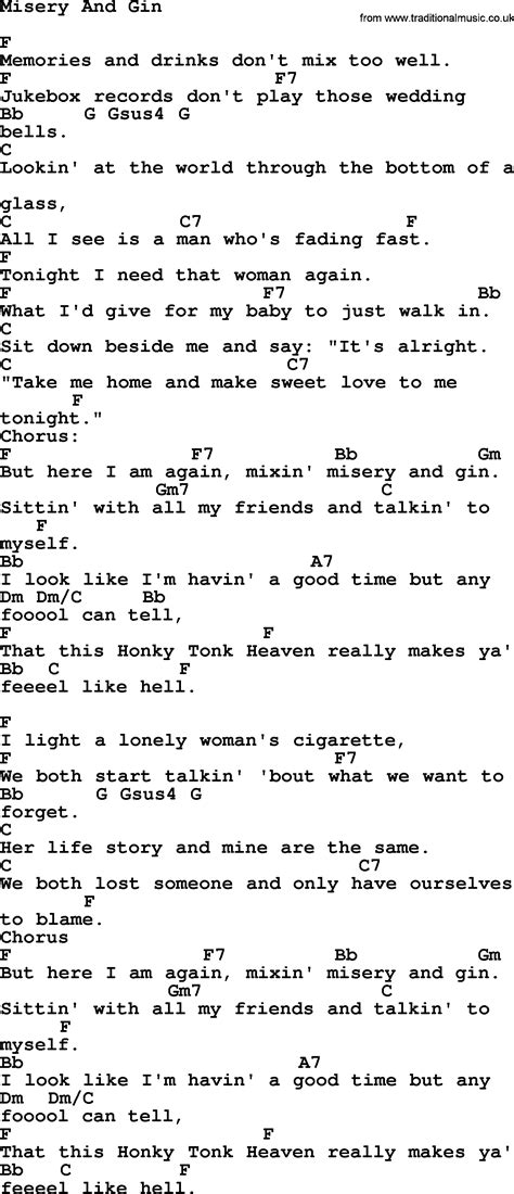 Misery And Gin By Merle Haggard Lyrics And Chords