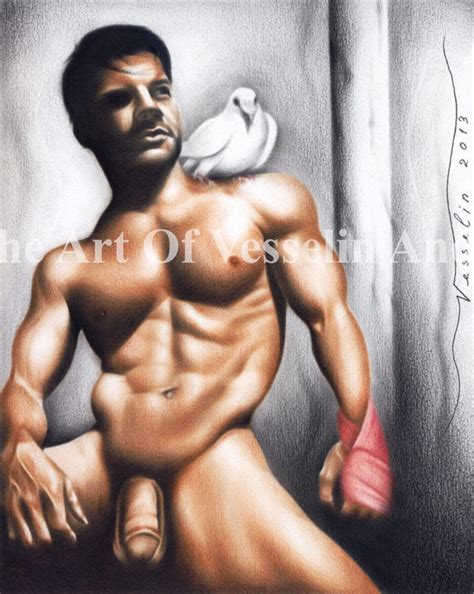 Print Of Male Nude Oil Painting Looking Into The Future Naked Man