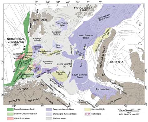 Barents Sea Structural Physiographic Domains With Basins Structural