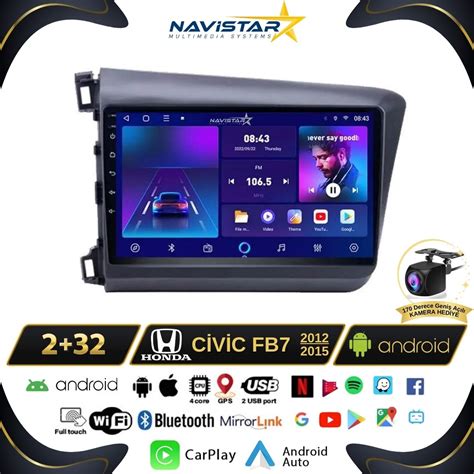 Honda Civic FB7 2 64GB Android 13 Kablosuz Carplay 2012 2015 Navigasyo