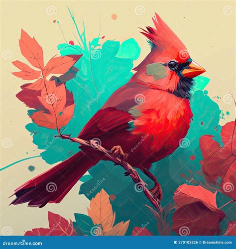 Abstract Painting Of Beautiful Male Red Cardinal In Garden Stock Illustration Illustration Of