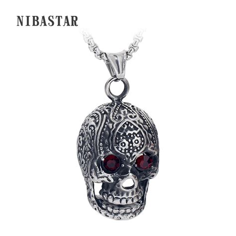 Mens Jewelry Gothic Stainless Steel Skull Head Pendant Necklace For Men