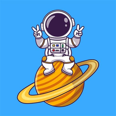 Astronauta bonito sentado no planeta ilustração de ícone vetorial