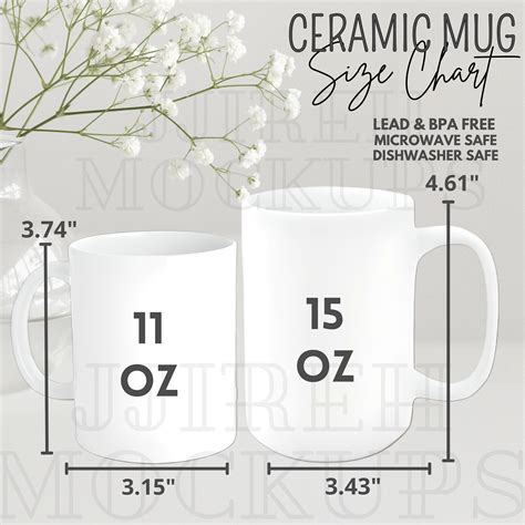 Two White Ceramic Mugs Size Chart 11oz And 15oz Ceramic Mug Size Chart