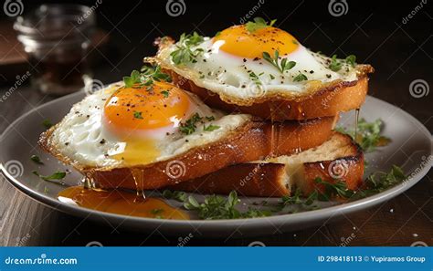 Freshness On Plate Grilled Meat Toasted Bread Fried Egg Generated By