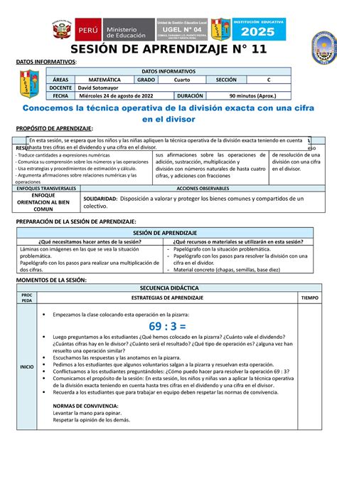 Sesion Mat Conocemos La T Cnica Operativa De La Divisi N Exacta