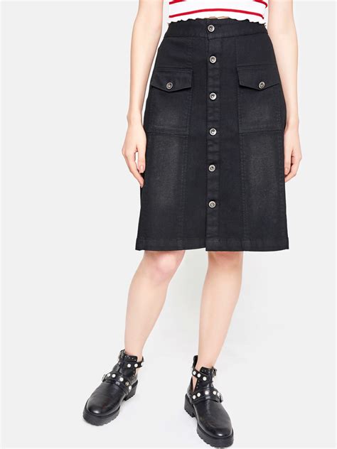 Buy Vividartsy Women Black Solid Straight Denim Skirt Skirts For