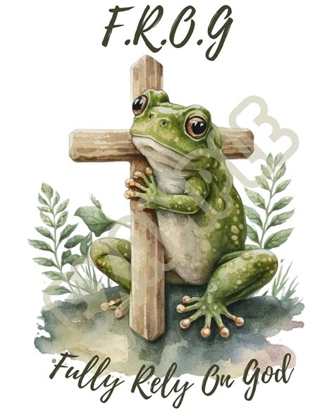 Frog Fully Rely On God Digital Art Fun Frogs Watercolor Unique Etsy