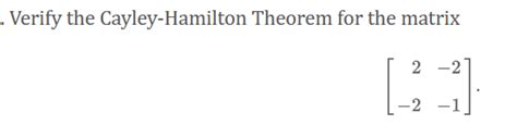 Solved Verify The Cayley Hamilton Theorem For The Matrix Chegg