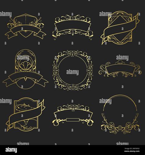 Set Of Vintage Golden Art Nouveau Elements Vector Stock Vector Image