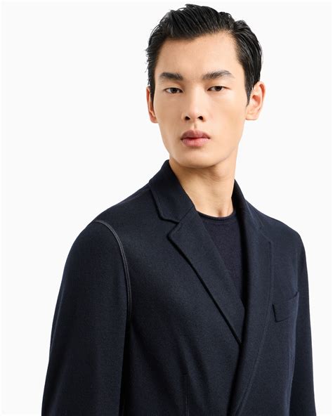 Icon Double Breasted Jacket In Fulled Cashmere Interlock Giorgio Armani