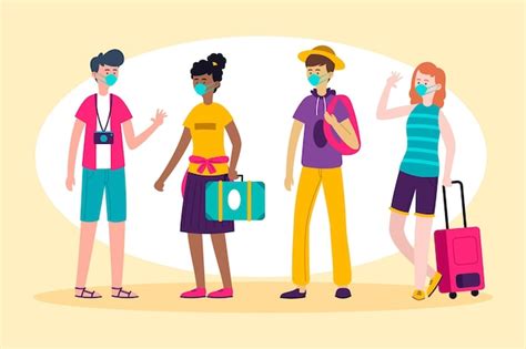 Premium Vector Tourists Wearing Face Masks Illustration