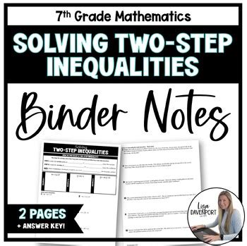 Solving Two Step Inequalities Th Grade Math Binder Notes By Lisa