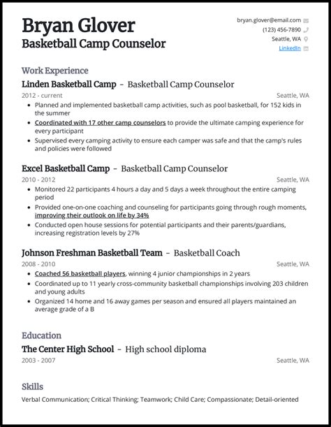 Camp Counselor Resume Examples Templates Tips