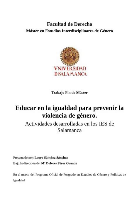 Pdf Educar En La Igualdad Para Prevenir La Violencia De Género