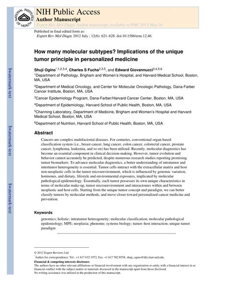 Pdf How Many Molecular Subtypes Implications Of The Unique Tumor Principle In Personalized