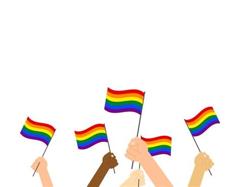 Vector Illustration Hands Holding Lgbt Pride Flag Happy Pride Day