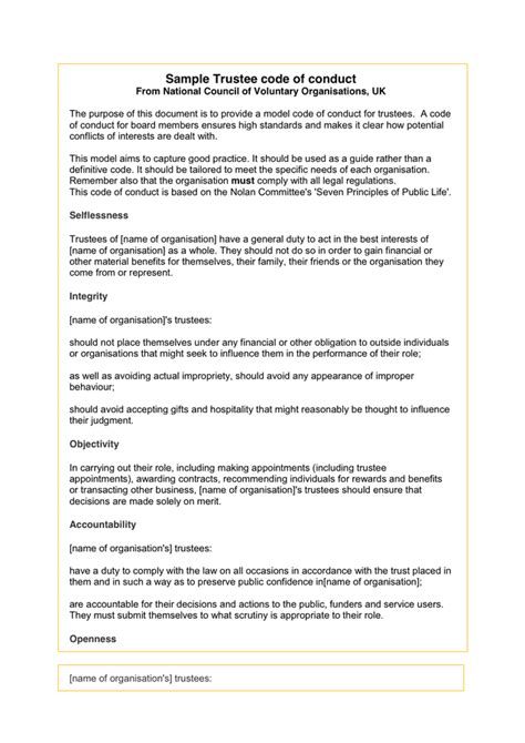 Code Of Conduct Template Word