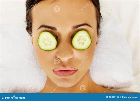 Woman Enjoying Spa Having Cucumber On Eyes Stock Image Image Of