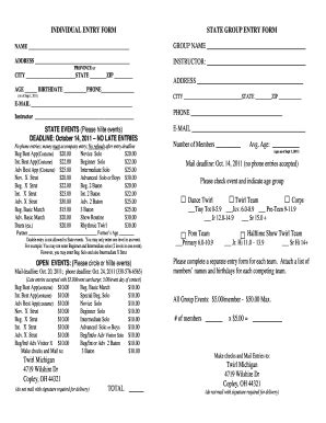 Fillable Online INDIVIDUAL ENTRY FORM STATE GROUP ENTRY FORM Fax Email