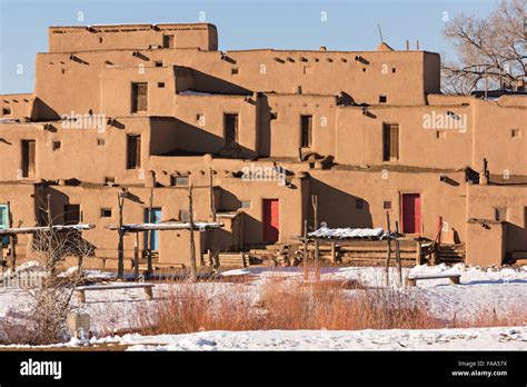 Ancient Adobe Homes In The Ancient Native American Taos Pueblo