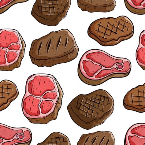 Premium Vector Seamless Pattern Delicious Beef And Fork Steak Using