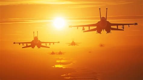 Premium Photo Fighter Jets Flying Through A Sunset