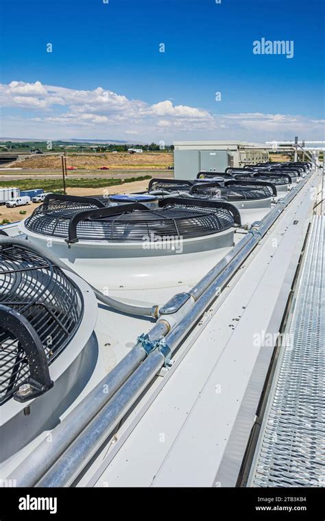 Electric Fans On Top Of An Adiabatic Condenser On The Roof At A Co2